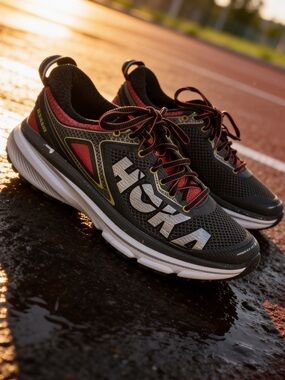 Hoka women’s Bondi dark gray and Red Running Shoes size 8.5